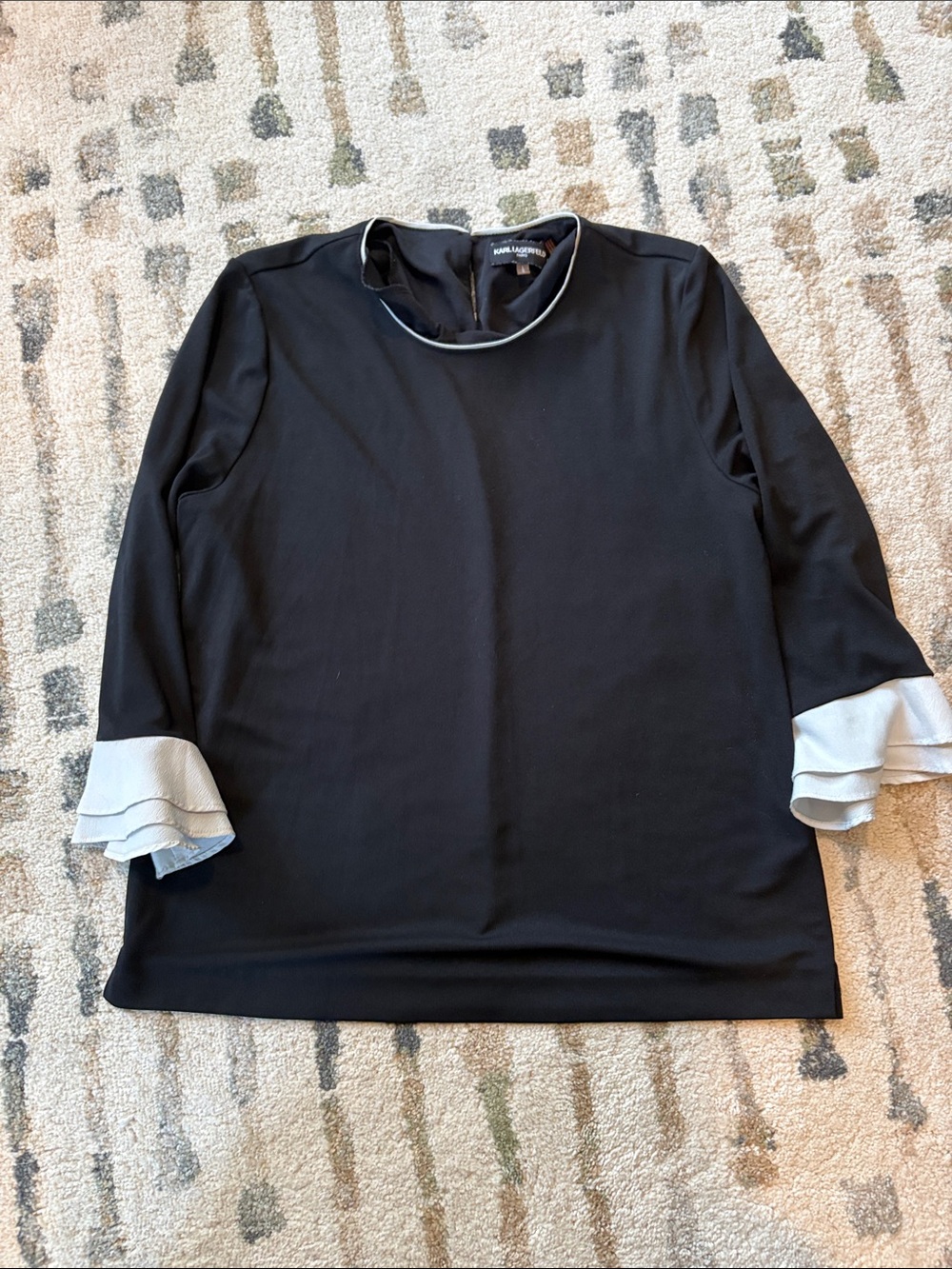 Karl Lagerfeld Black Blouse with Light Gray Ruffle Cuffs
